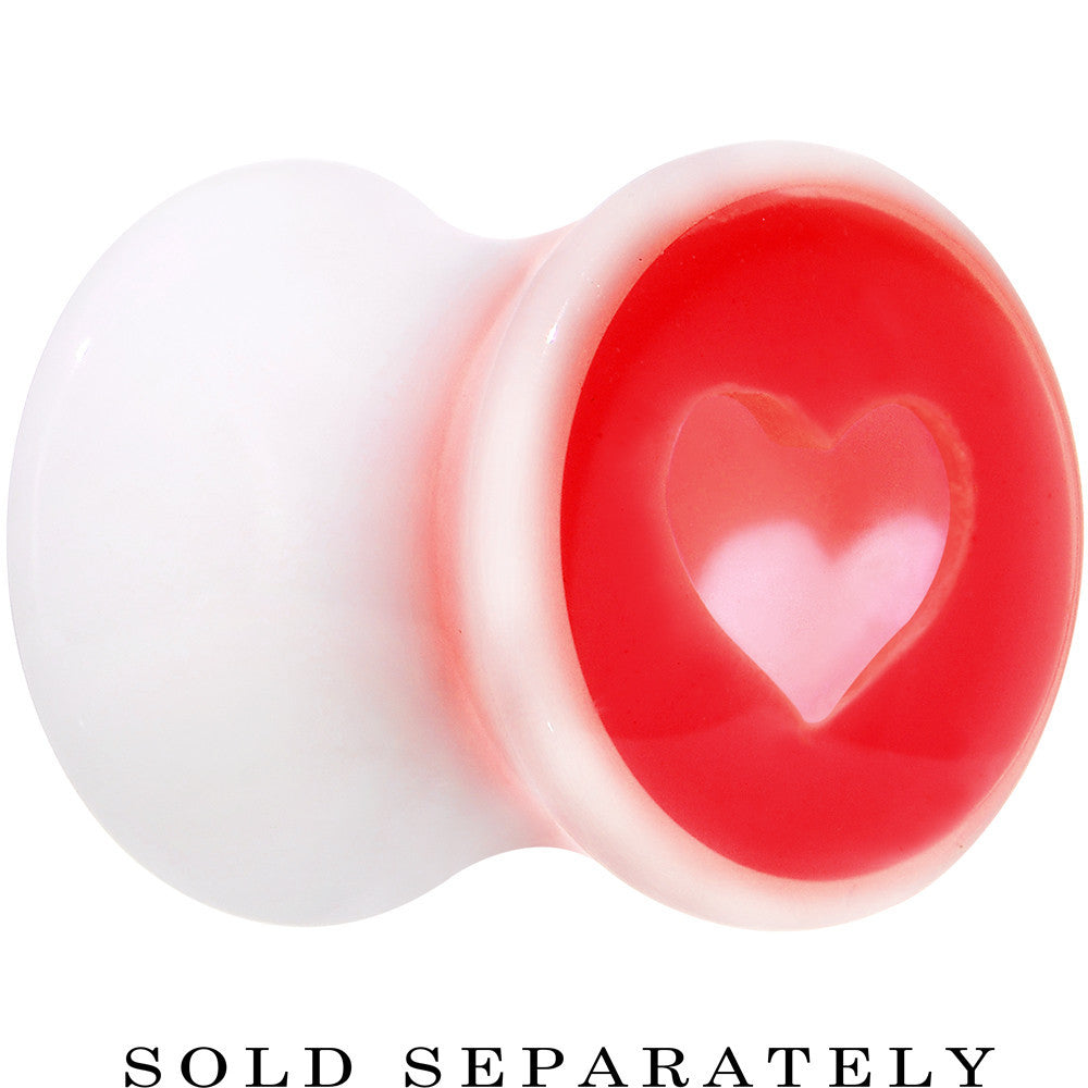 0G White Red Acrylic Adoring Heart Saddle Plug
