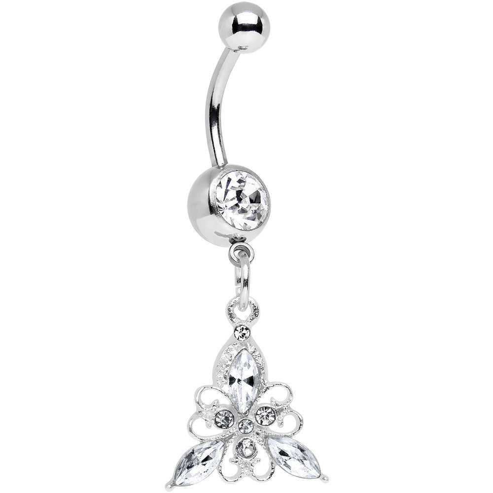 Clear Gem Thrilling Trillium Flower Dangle Belly Ring