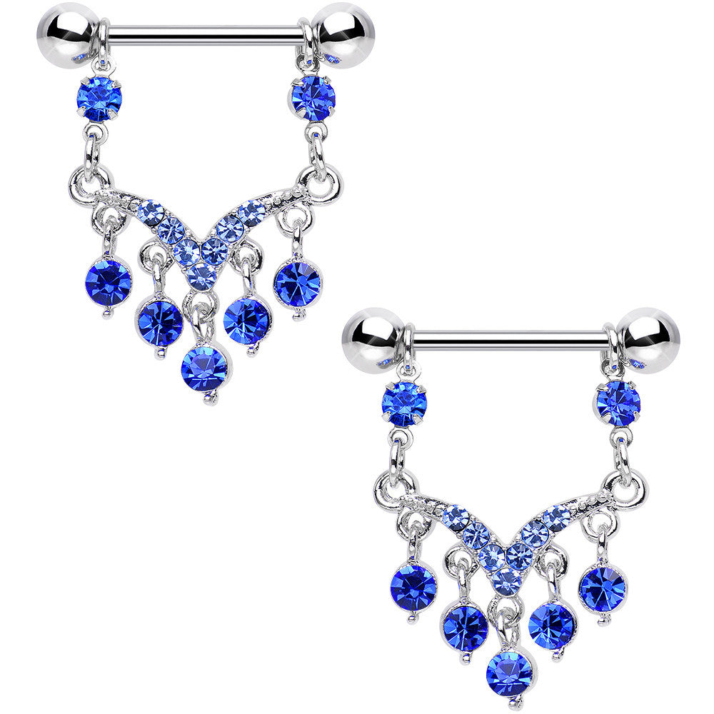 Blue Aqua Gem Victorian Vision Dangle Nipple Ring Set