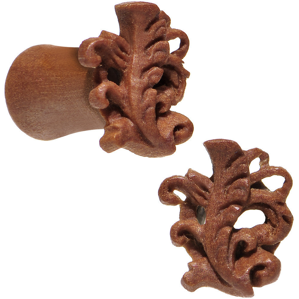 2G Organic Wood Whispering Wind Leaf Hand Carved Plug Set