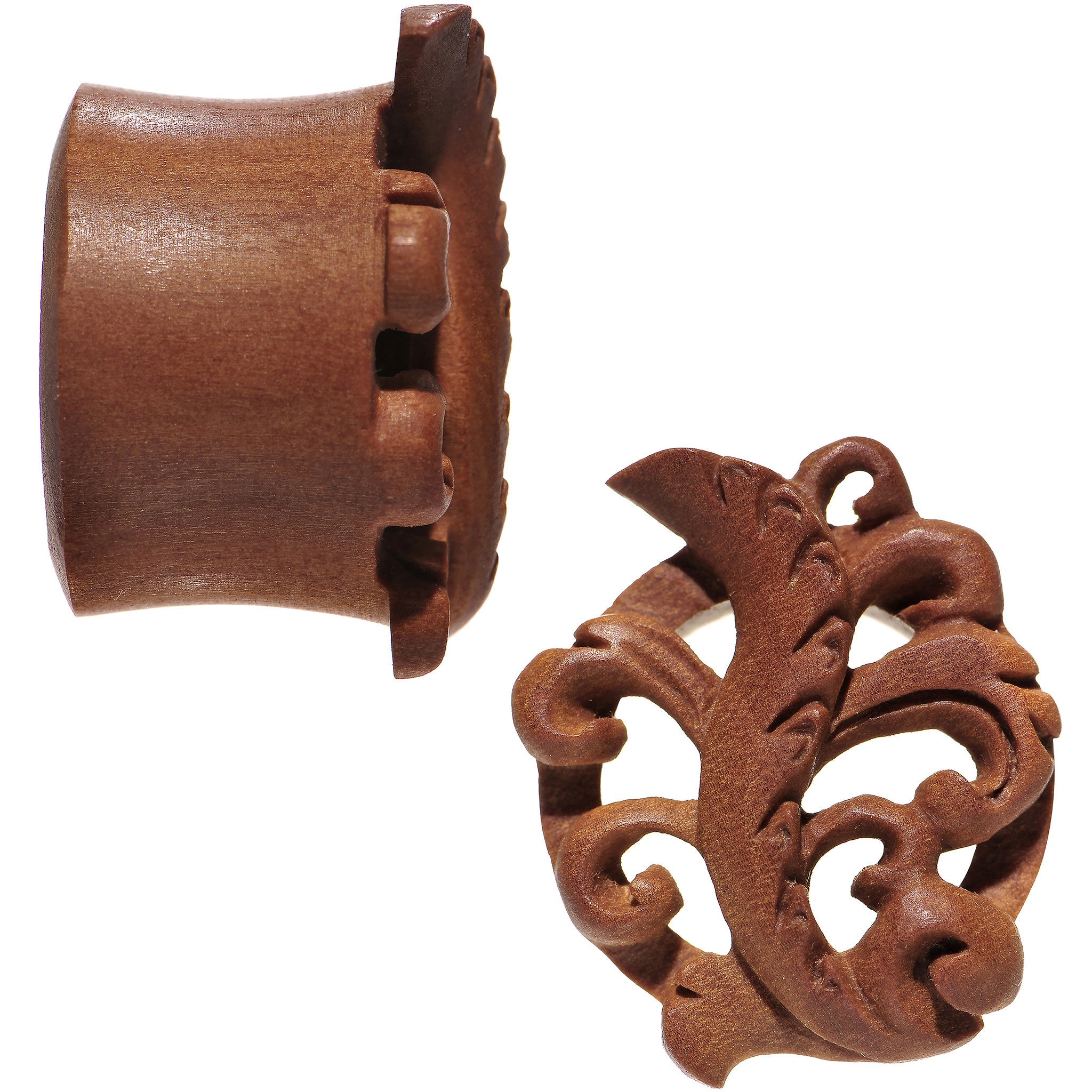 1 inch Organic Wood Whispering Wind Leaf Hand Carved Plug Set