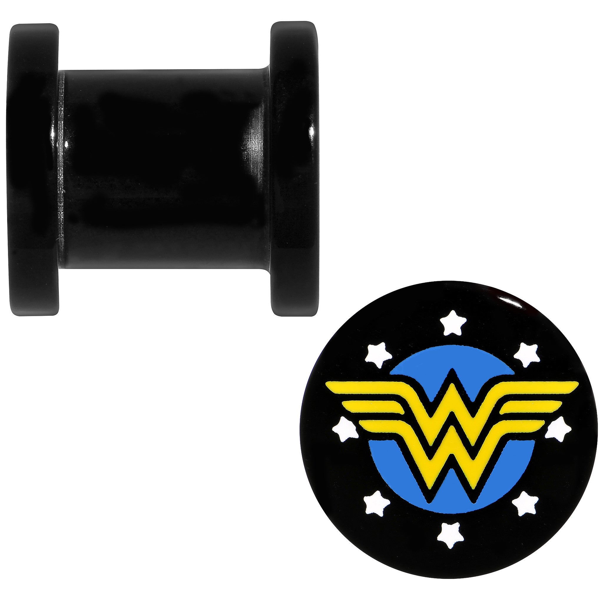0G Black Acrylic Licensed Wonder Woman Logo Screw Fit Plug Set