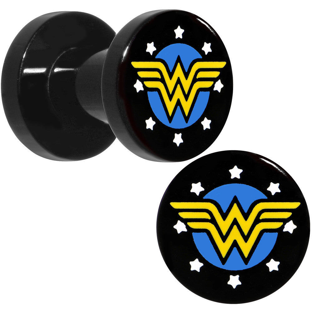 4G Black Acrylic Licensed Wonder Woman Logo Screw Fit Plug Set