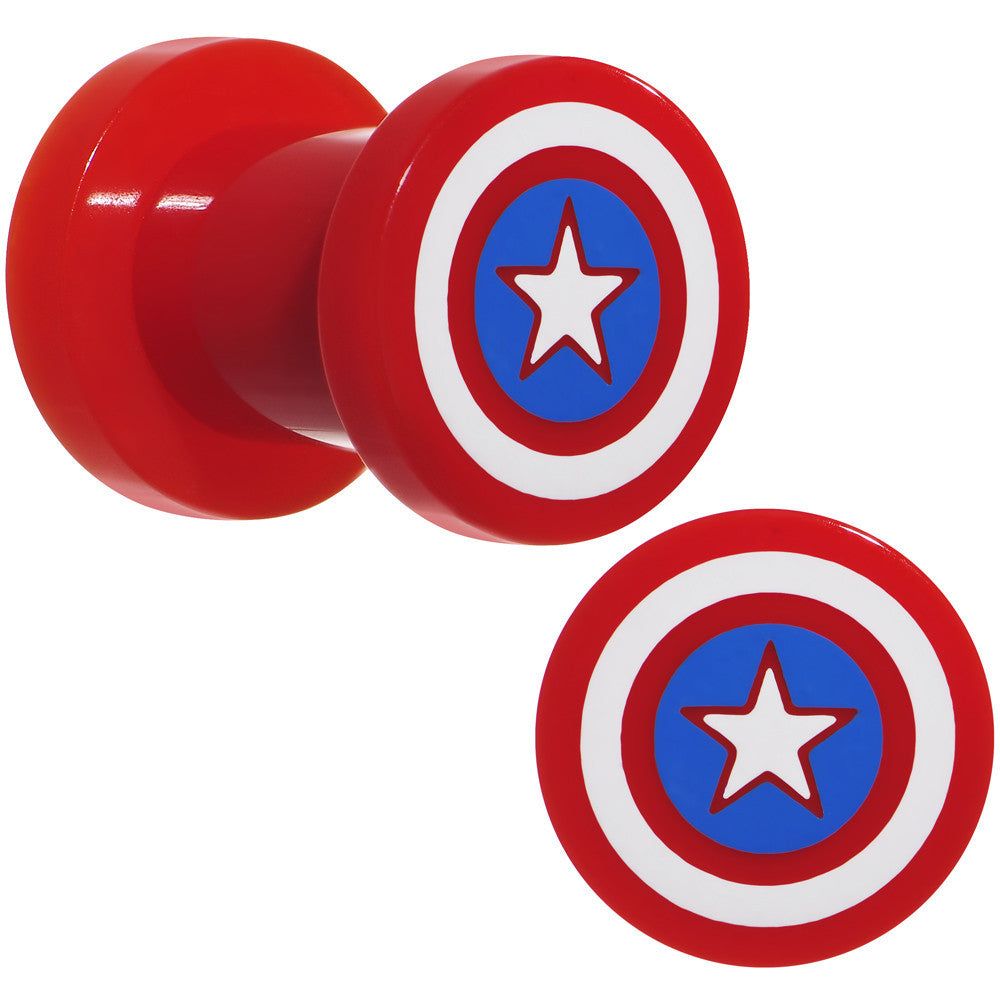 2G Red Acrylic Licensed Captain America Logo Screw Fit Plug Set