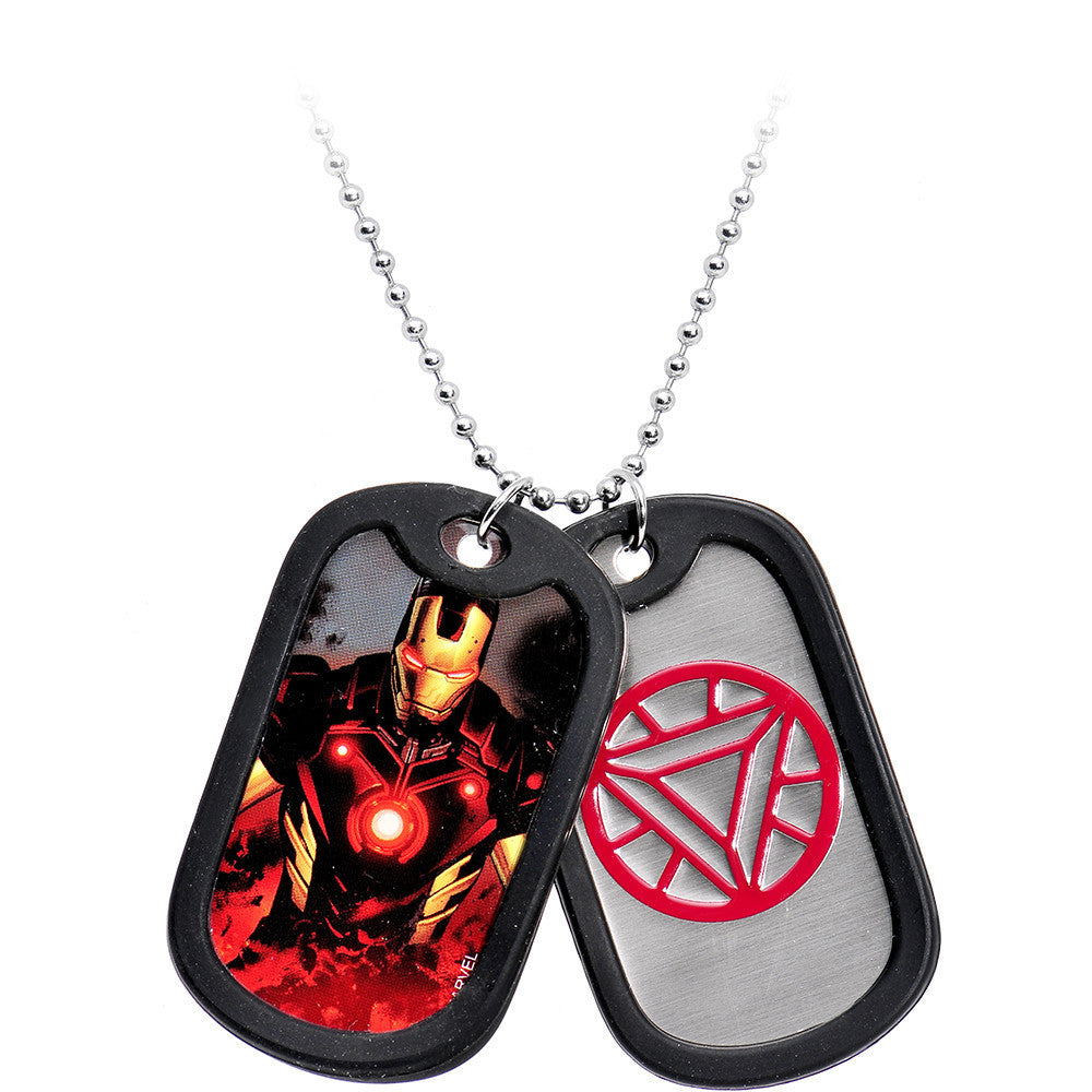 Licensed Steel Iron Man Double Dog Tag Pendant Necklace