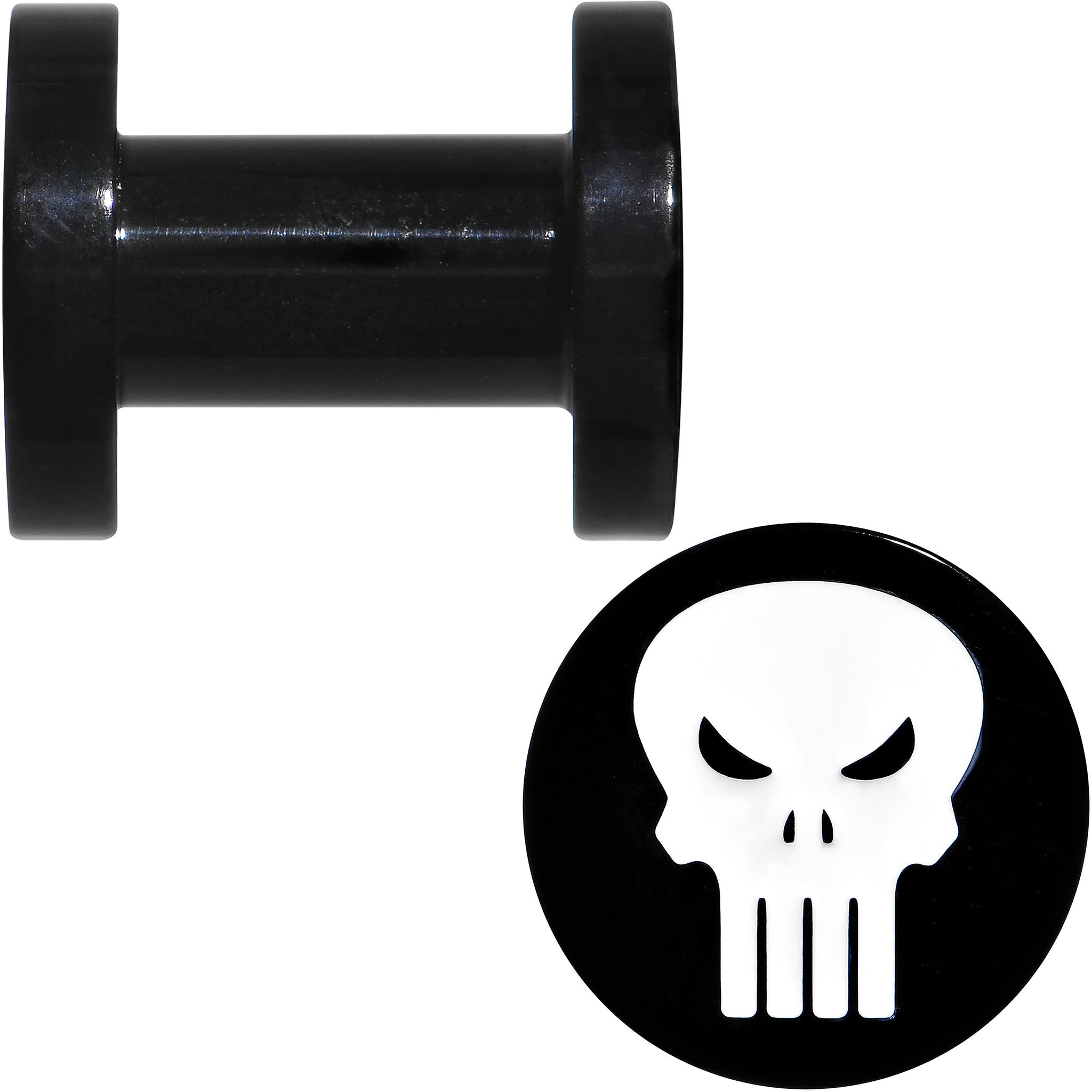 4G Black PVD Licensed The Punisher Logo Screw Fit Plug Set