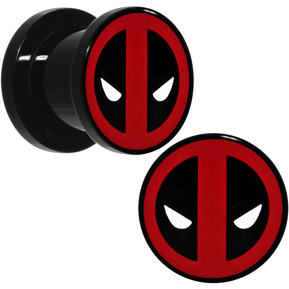 00G Black Acrylic Licensed Deadpool Logo Screw Fit Plug Set