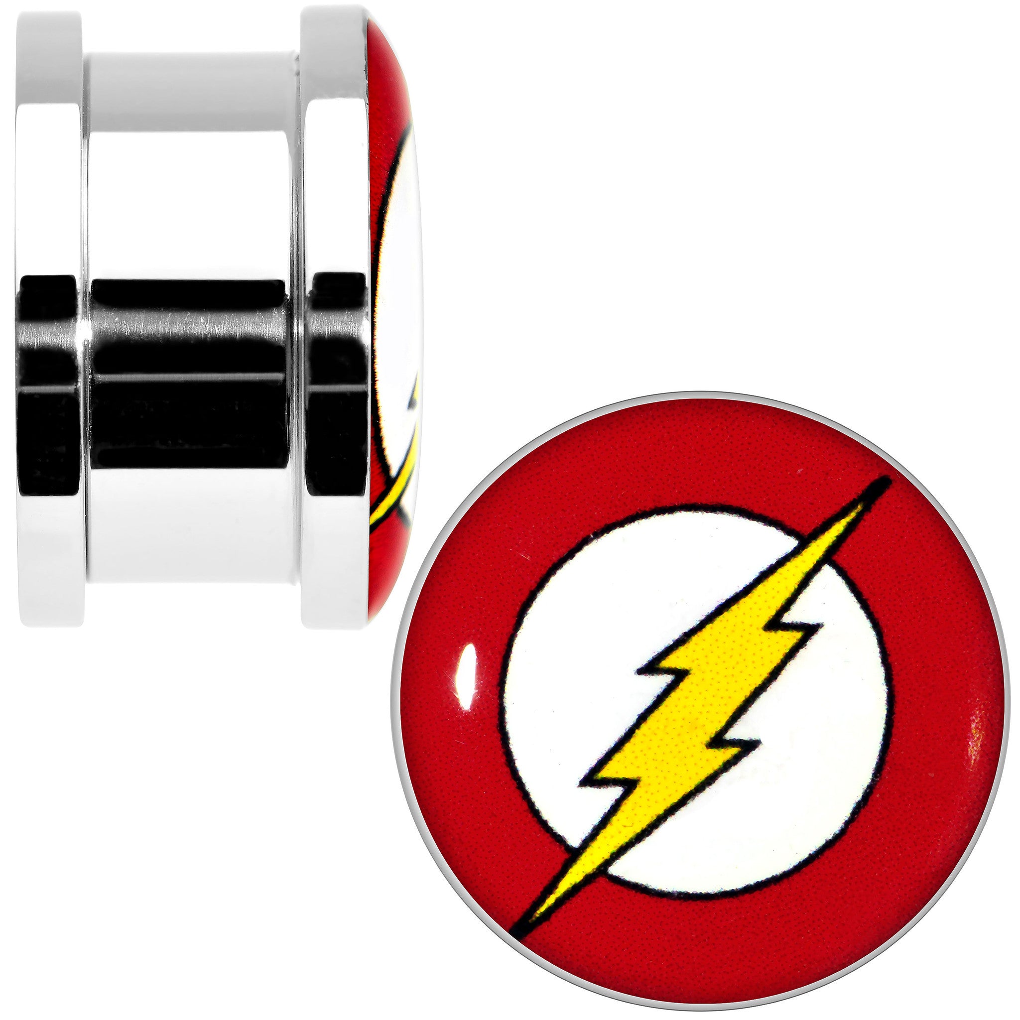 5/8 Stainless Steel Licensed The Flash Logo Screw Fit Plug Set