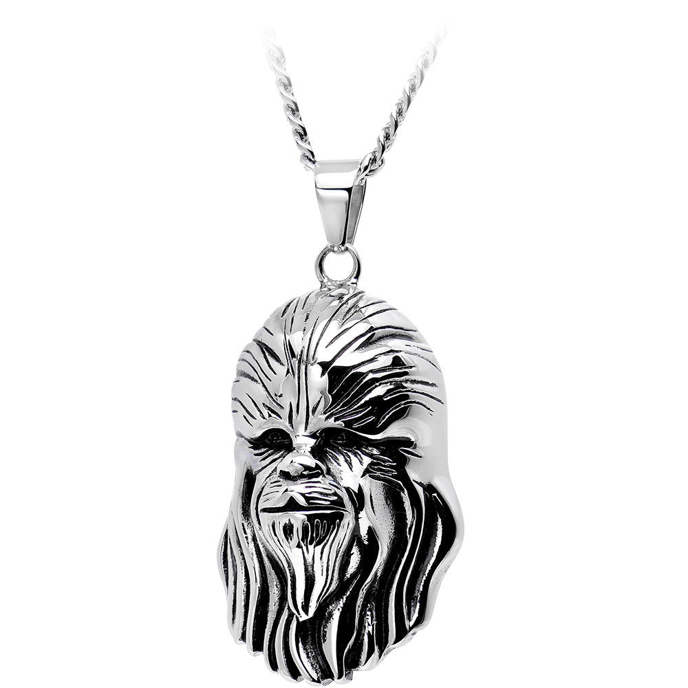 Licensed Steel Star Wars 3D Chewbacca Pendant Necklace