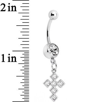 Clear Gem Ultra Mod Diamond Cross Dangle Belly Ring