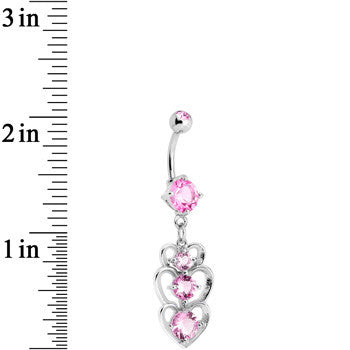 Pink Cubic Zirconia Cozy Hollow Heart Trio Dangle Belly Ring