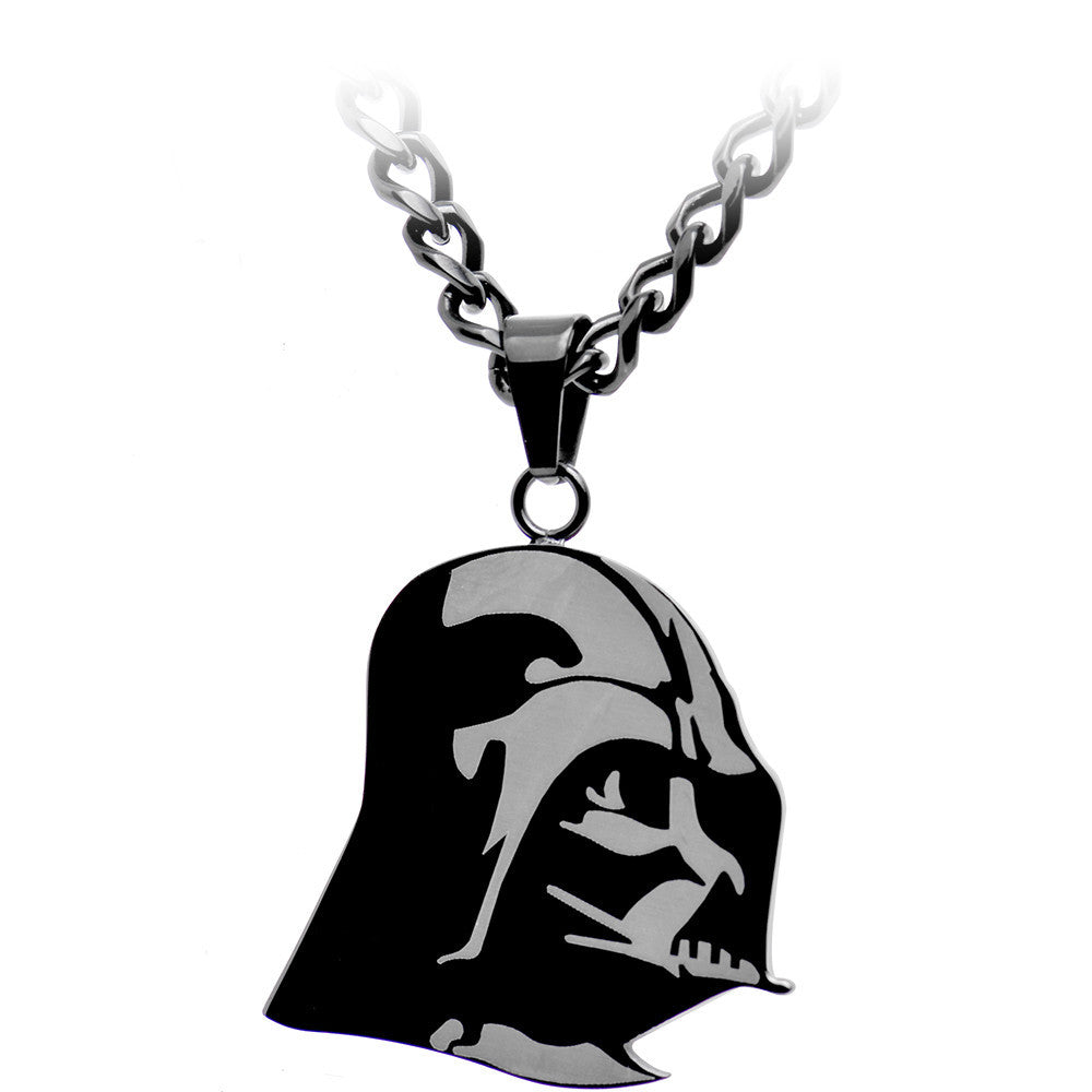 Licensed Black IP Star Wars Etched Darth Vader Pendant Necklace
