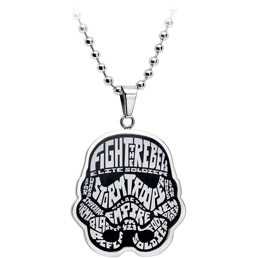 Licensed Steel Star Wars Typography Art Stormtrooper Pendant Necklace