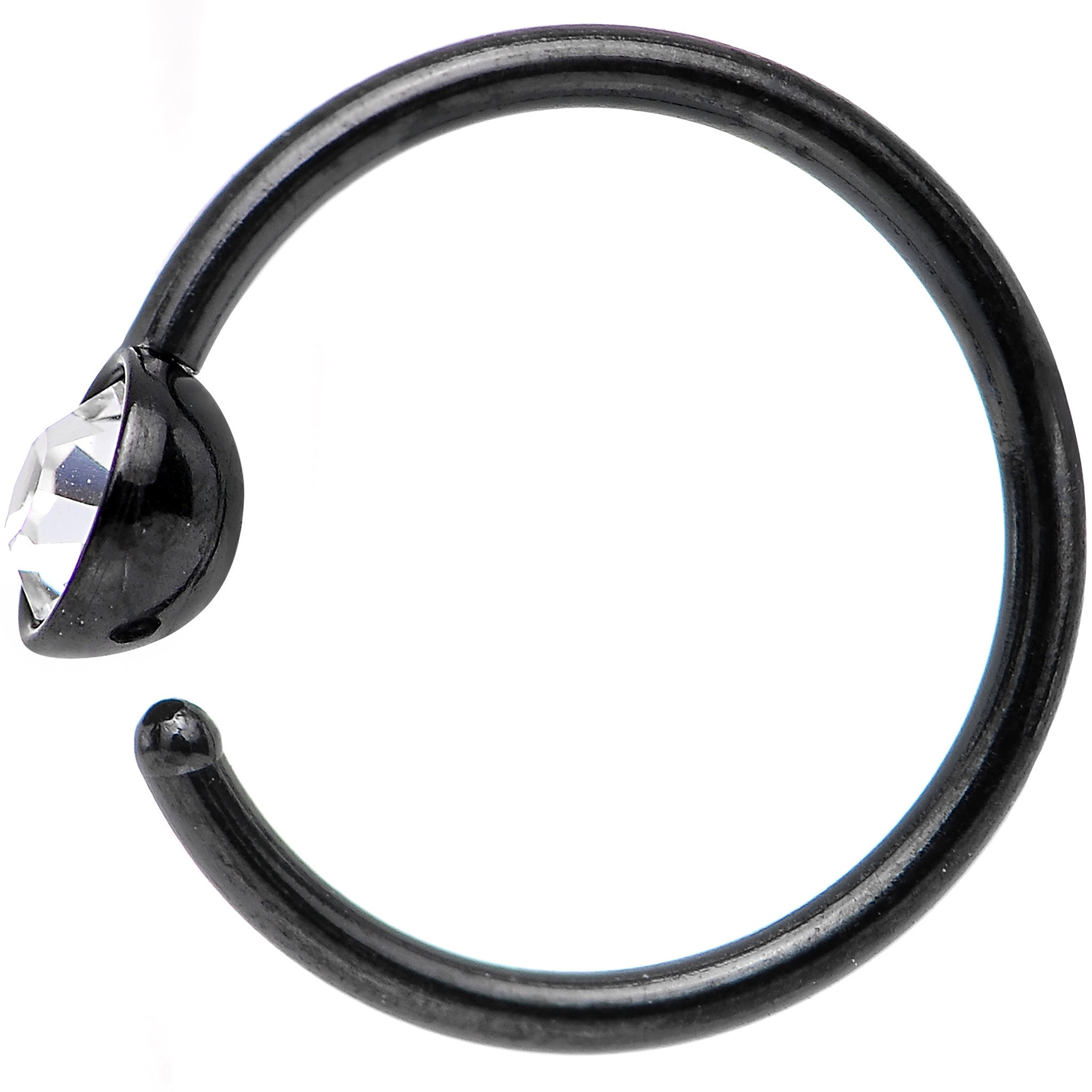 20G 5/16 Black IP Stainless Steel Bright Clear Gem Nose Hoop