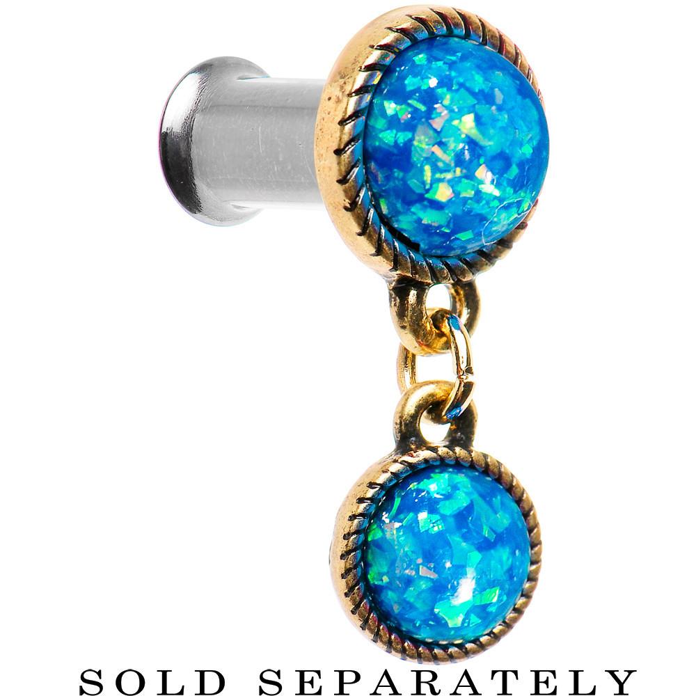 Double Aqua Imitation Opal Dangle Plug Sizes 5mm to 1 Inch