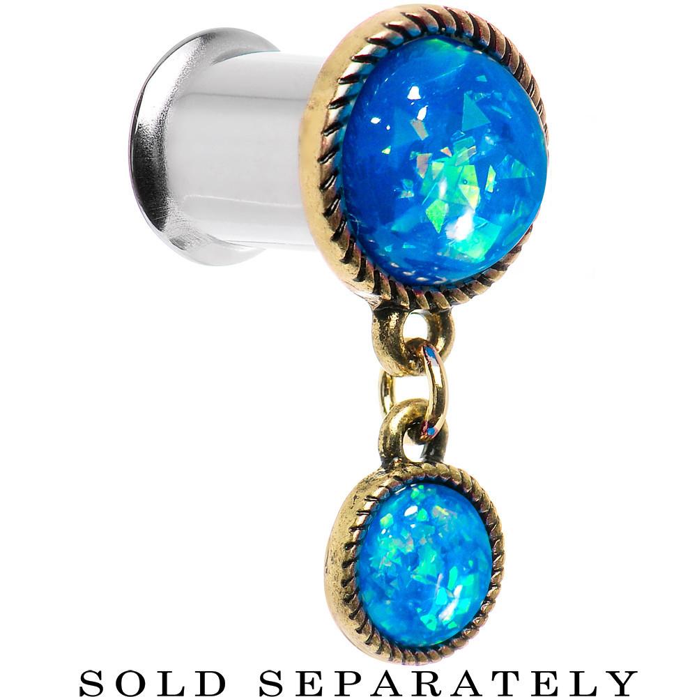 Double Aqua Imitation Opal Dangle Plug Sizes 5mm to 1 Inch