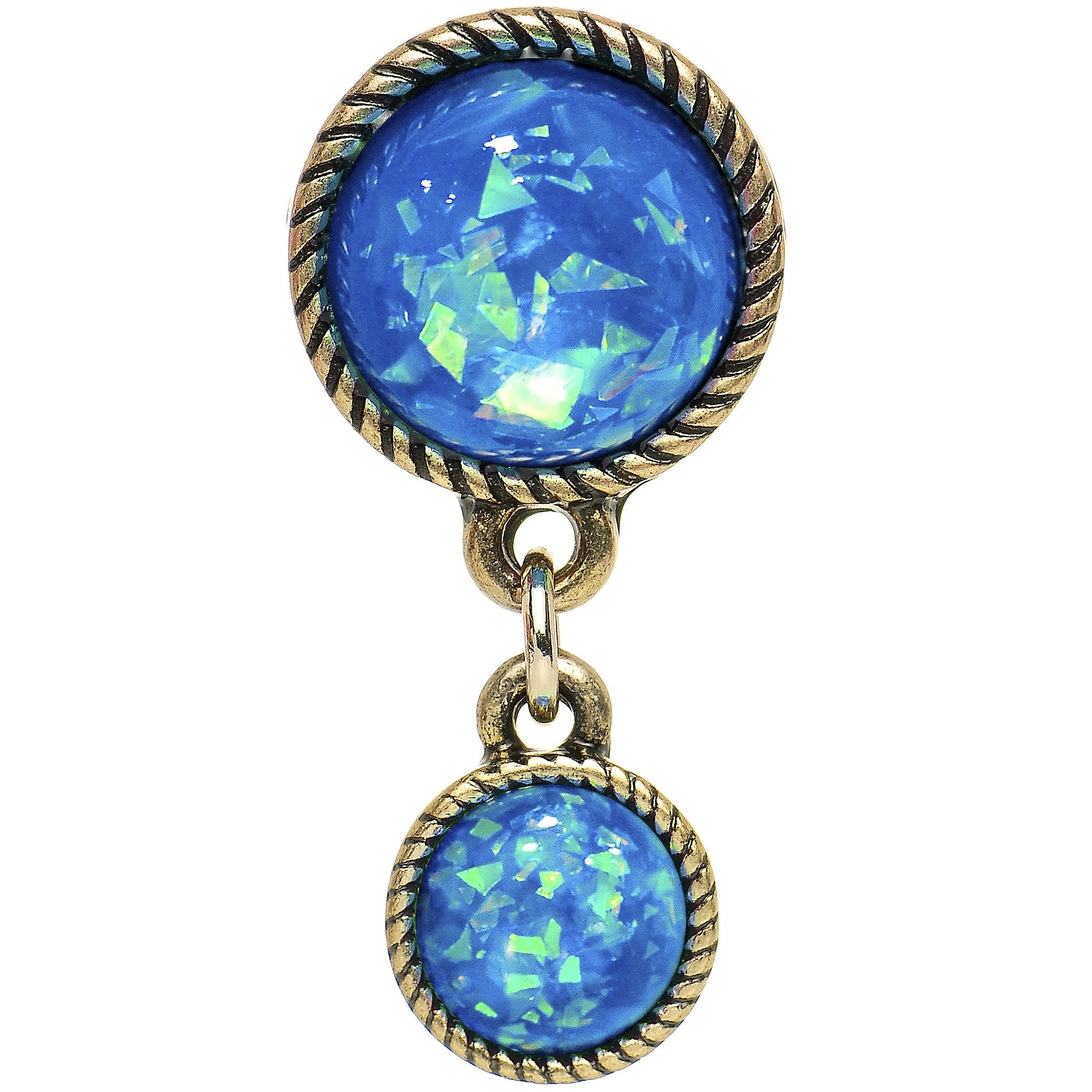 Double Aqua Imitation Opal Dangle Plug Sizes 5mm to 1 Inch