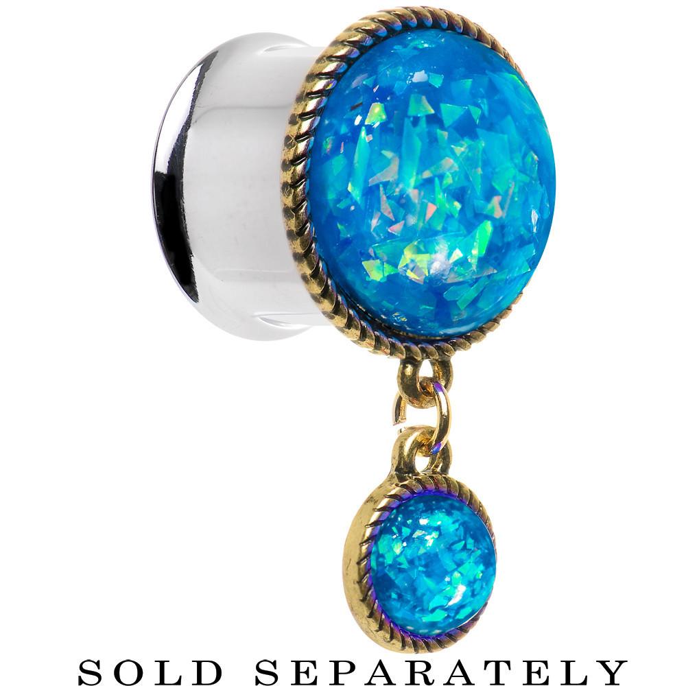 Double Aqua Imitation Opal Dangle Plug Sizes 5mm to 1 Inch