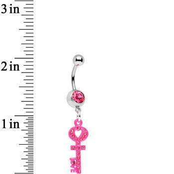 Pink Gem Open Your Heart to Love Pink Key Dangle Belly Ring