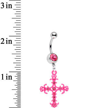 Pink Gem Baroque Pink Cross Dangle Belly Ring