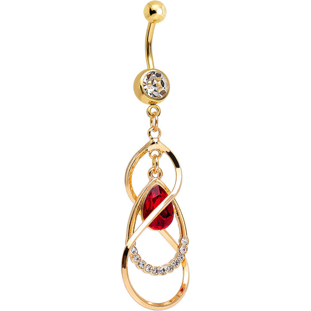 Clear Gem Gold Plated Infinity Double Teardrop Dangle Belly Ring