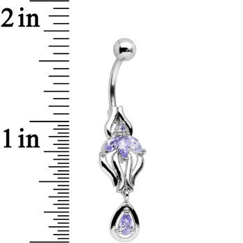 Purple Cubic Zirconia Ornate Orchid Flower Dangle Belly Ring