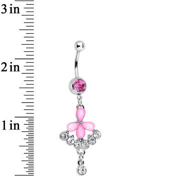 Pink Gem Clear Drops Glittery Flower Dangle Belly Ring