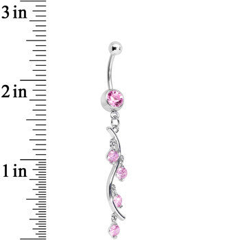 Pink Gem Burst of Budding Drops Dangle Belly Ring