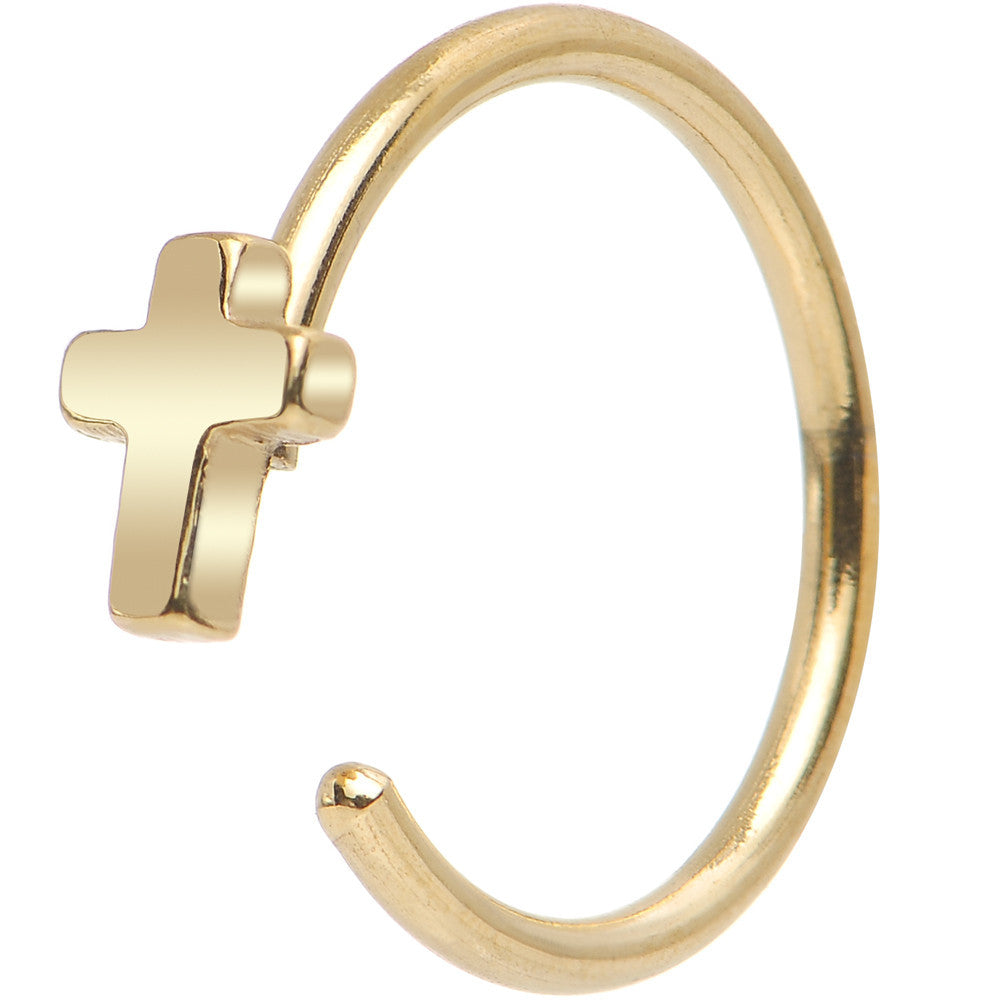 20G 5/16 Gold IP Stainless Steel August Cross Nose Hoop
