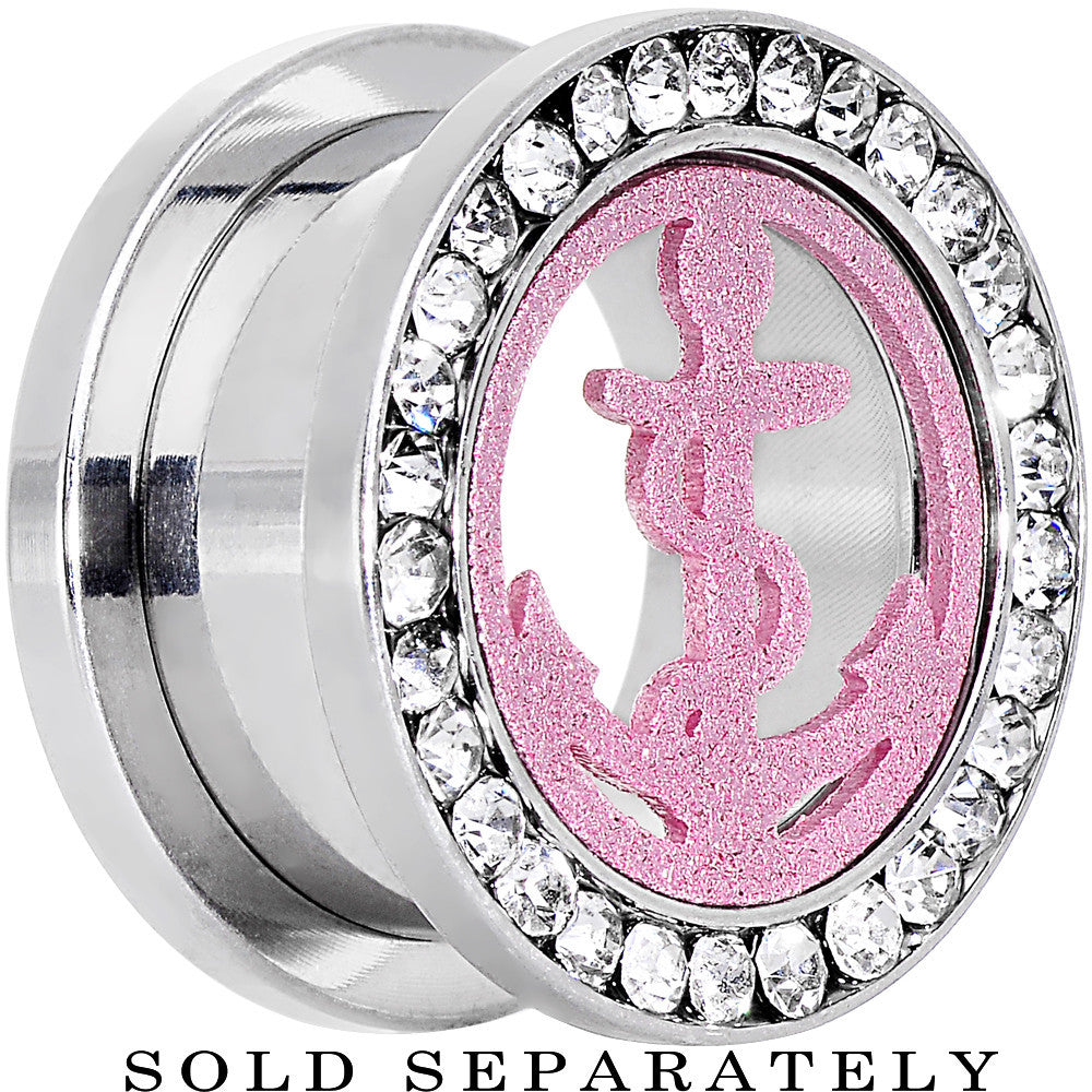 5/8 Stainless Steel Clear Gem Pink Anchor Tunnel Plug