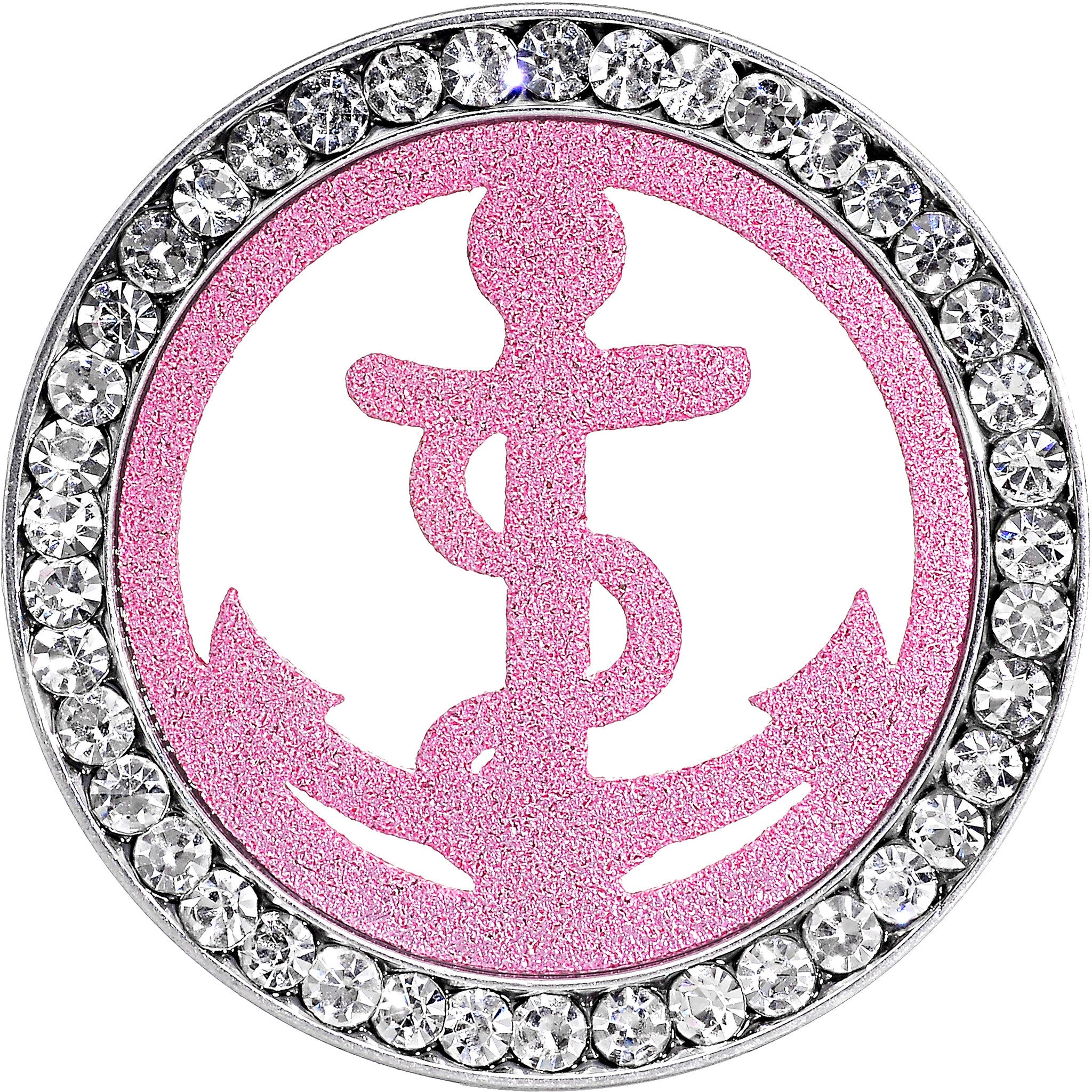 7/8 Stainless Steel Clear Gem Pink Anchor Tunnel Plug