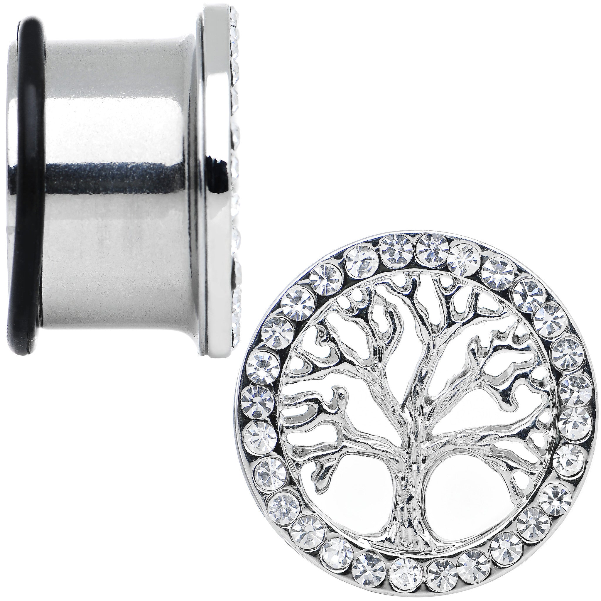 11/16 Clear Gem Stainless Steel Single Flare Tree of Life Plug Set