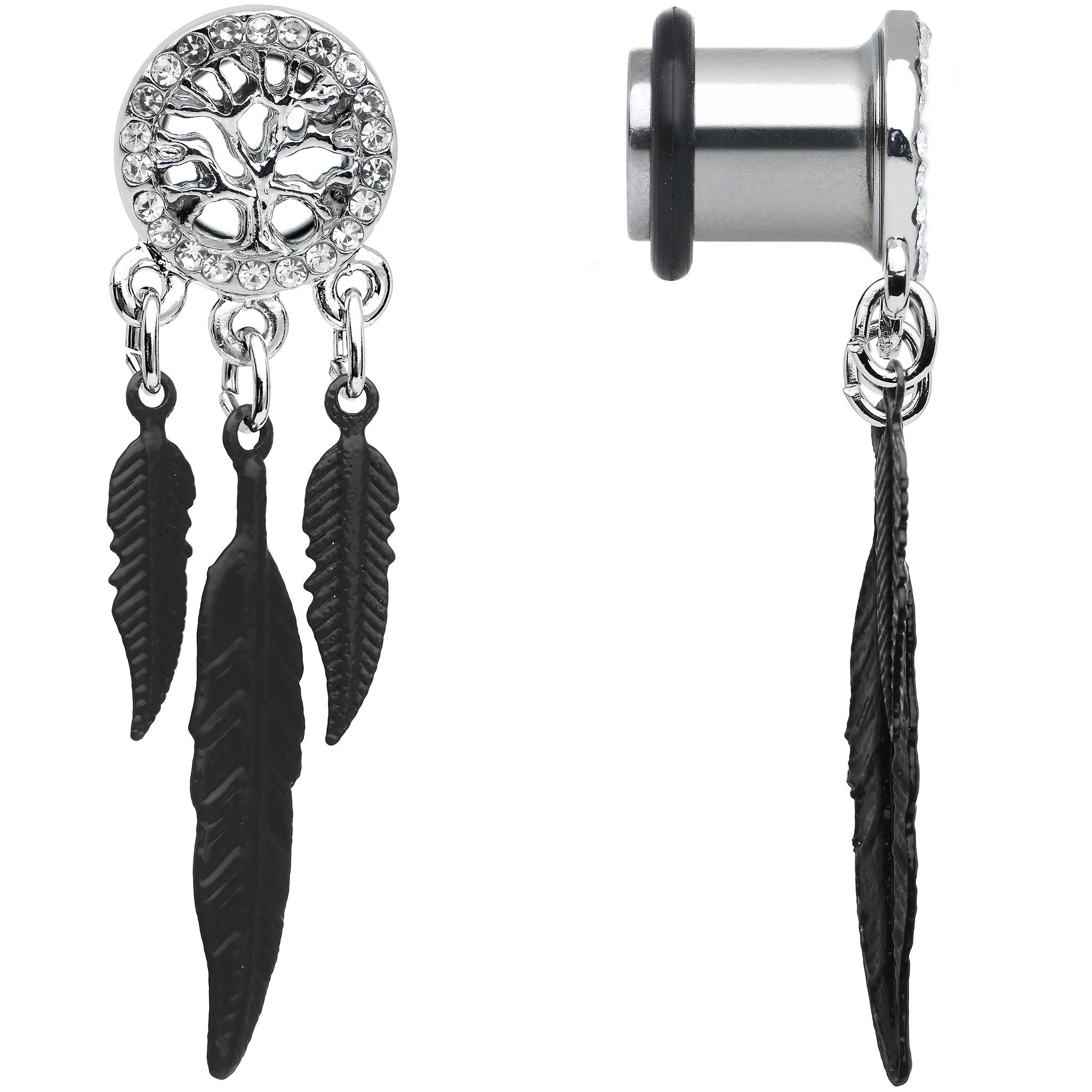 4G Clear Gem Steel Single Flare Tree of Life Dangle Plug Set