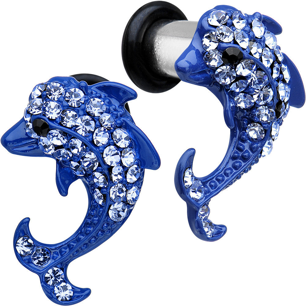 4G Blue Anodized Stainless Steel Dolphin Single Flare Plug Set