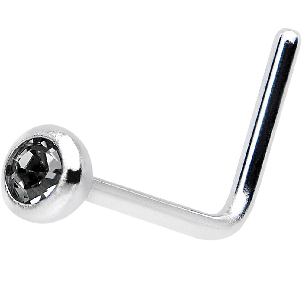 20G Black L-Shaped Nose Ring Created with Crystals