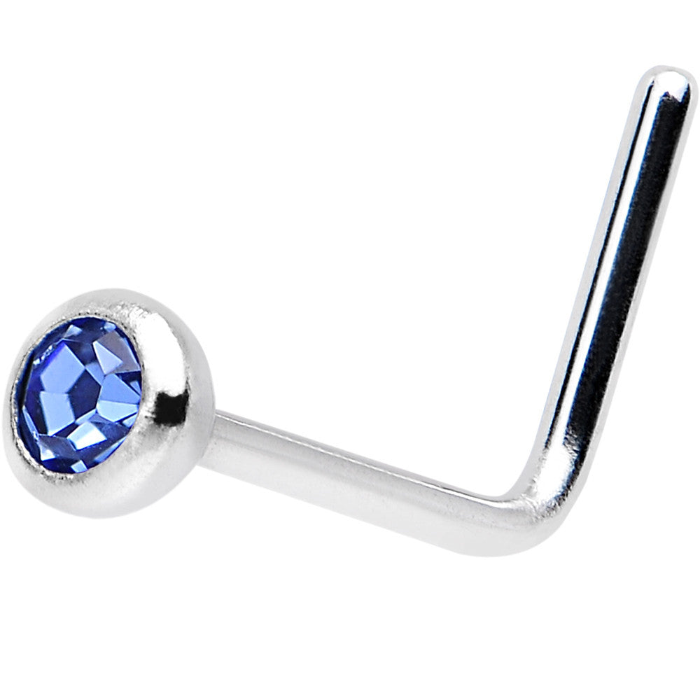 22G Sapphire L-Shaped Nose Ring Created with Crystals