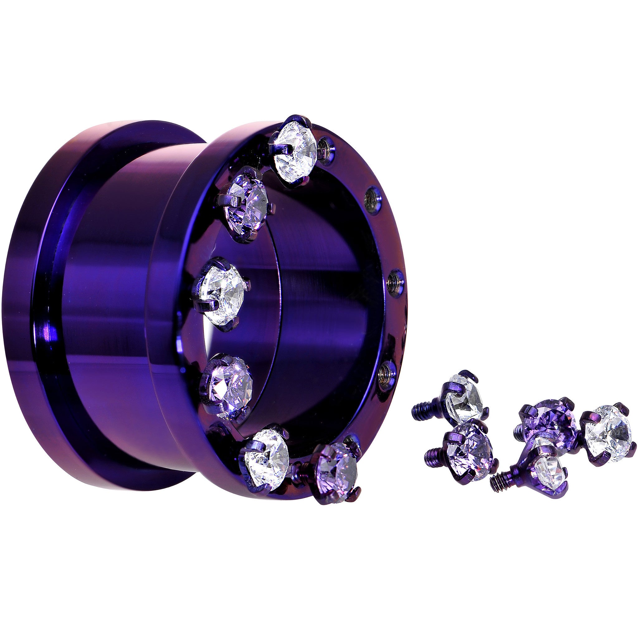 3/4 Purple Titanium Tunnels with Removable Dermal Tops