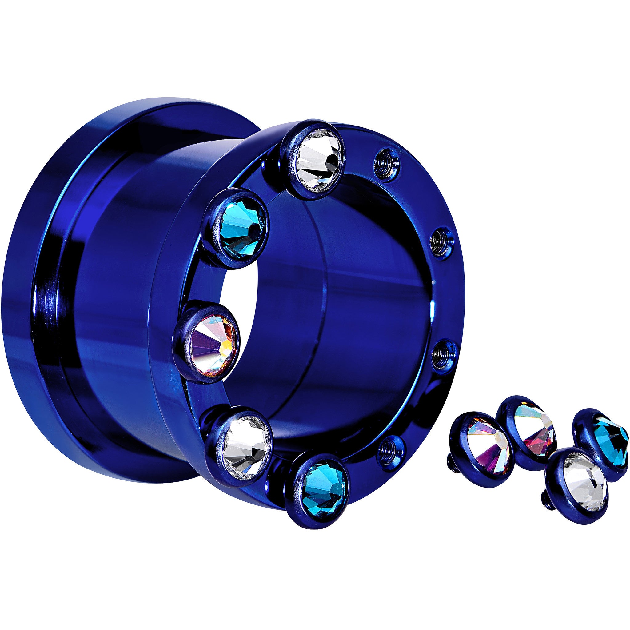 2G Dark Blue Titanium Tunnels with Removable Dermal Tops
