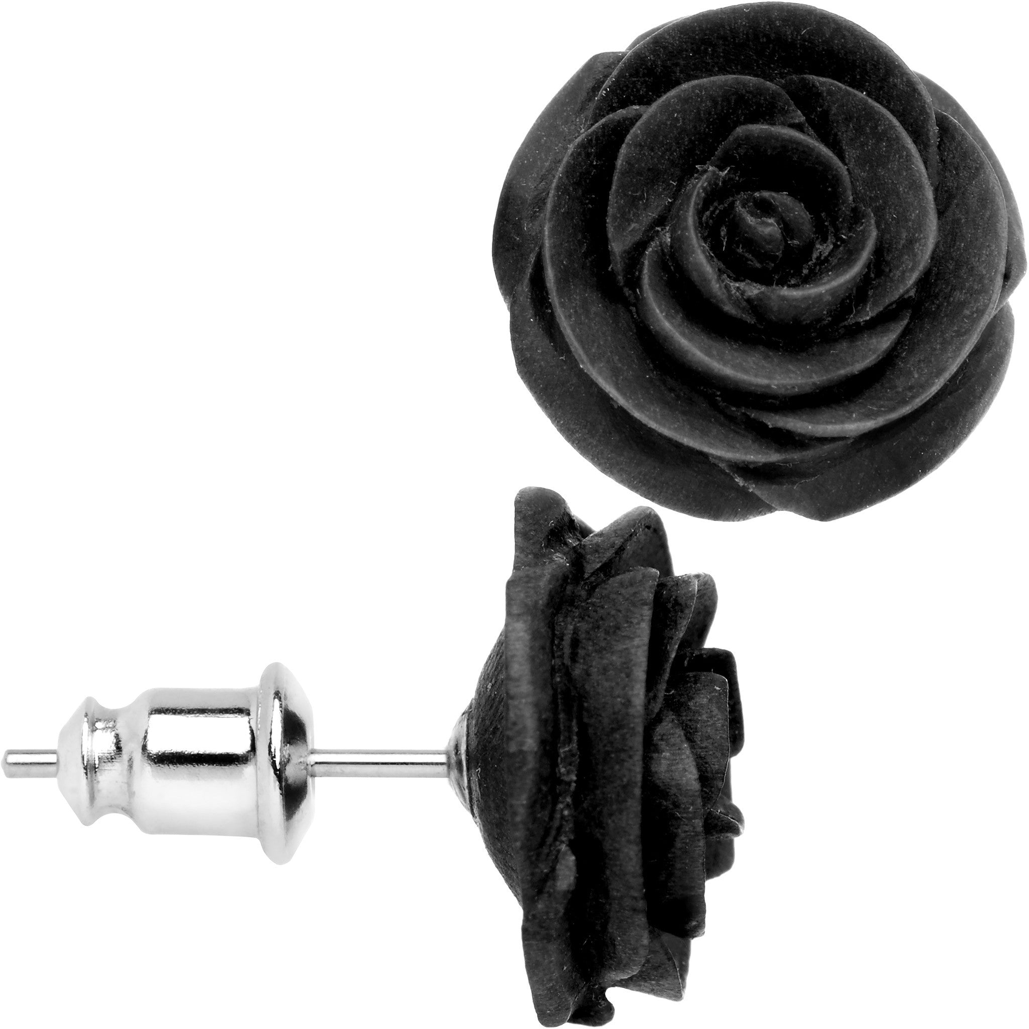 Organic Black Wood Hand Carved Rosebud Stud Earrings