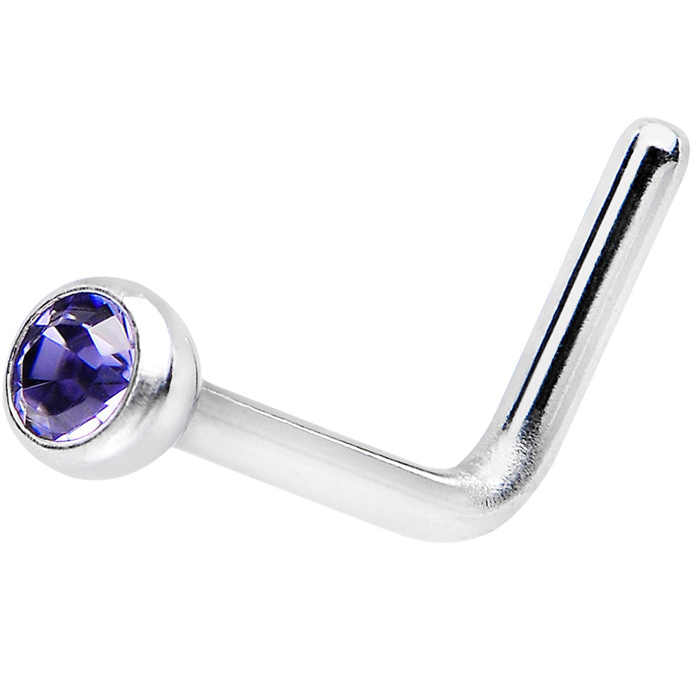 20G Tanzanite L-Shaped Nose Ring Created with Crystals