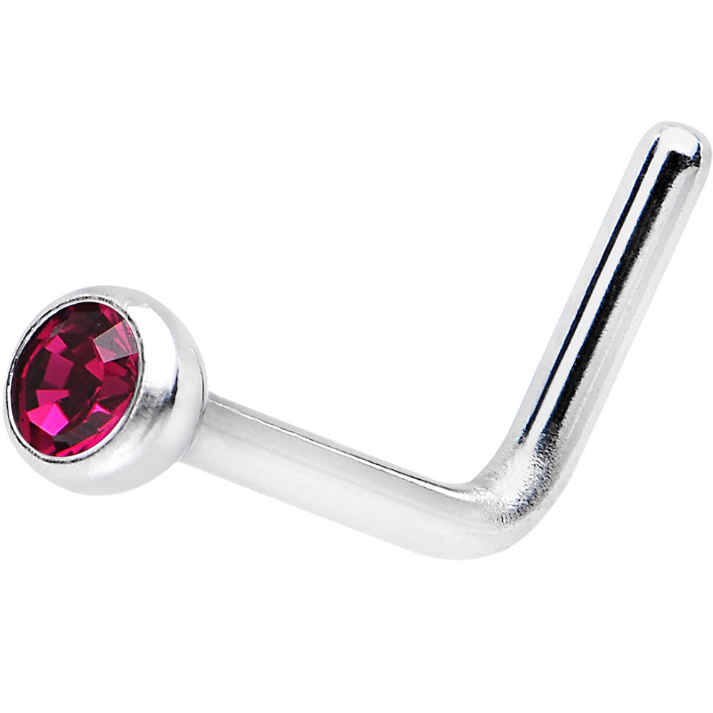 20G Ruby L-Shaped Nose Ring Created with Crystals