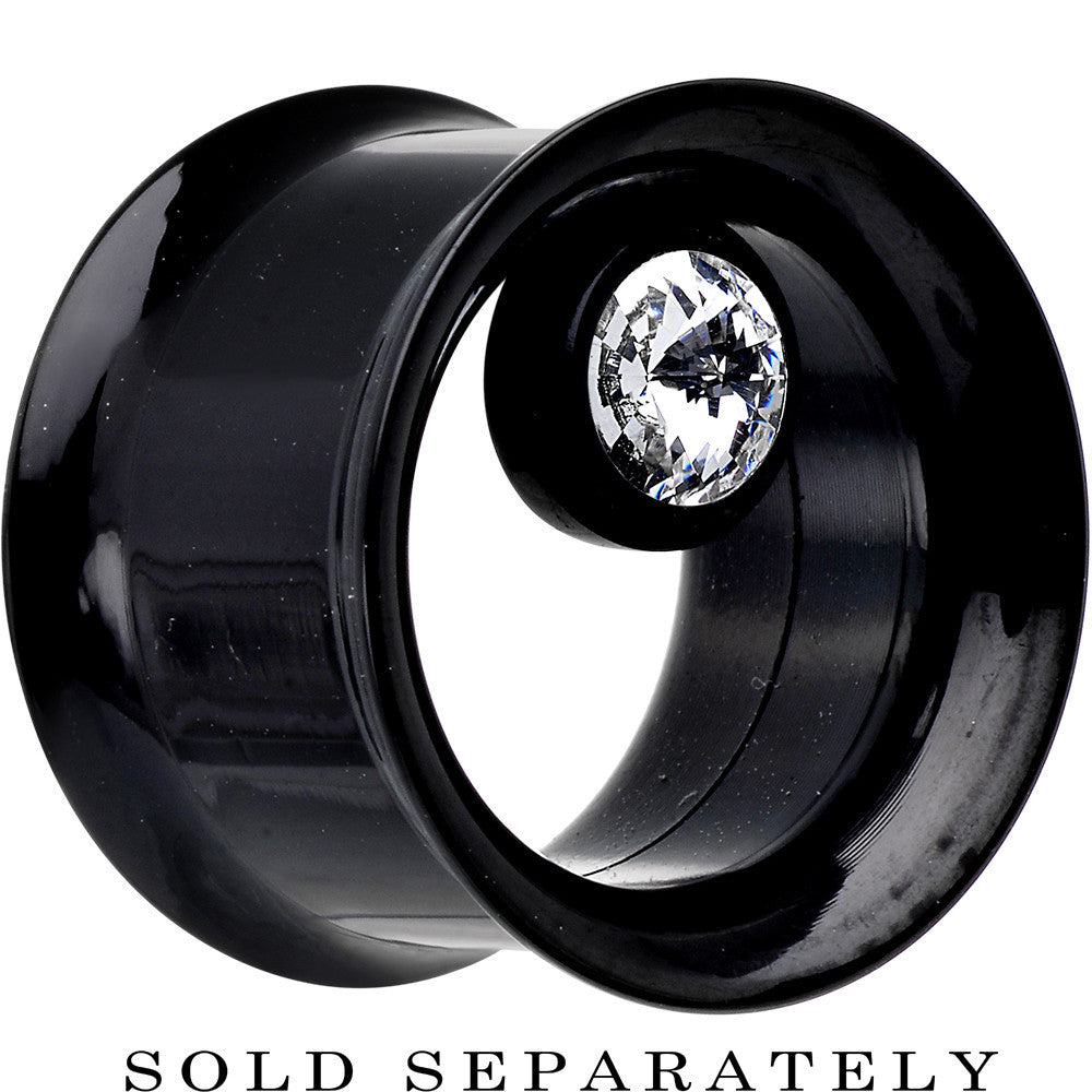 9/16 Black IP Clear CZ Double Flare Screw Fit Tunnel