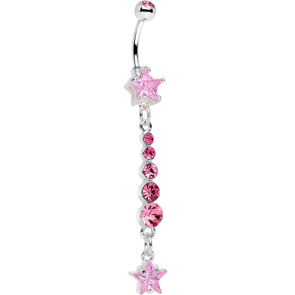 Pink Gem Trailing Stars Dangle Belly Ring
