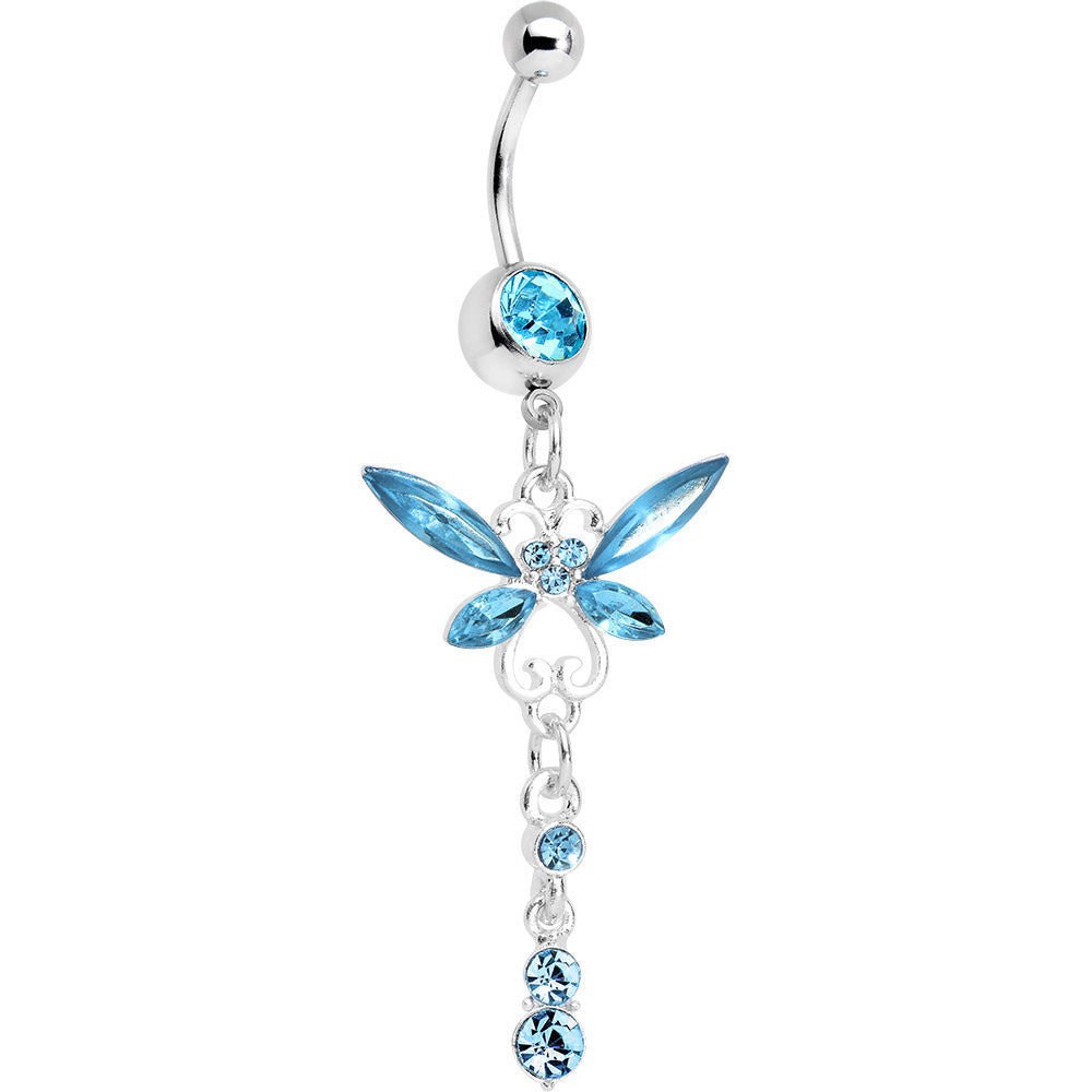 Aqua Gem Butterfly Dangle Belly Ring