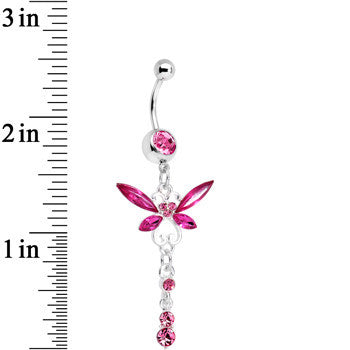 Pink Gem Butterfly Dangle Belly Ring