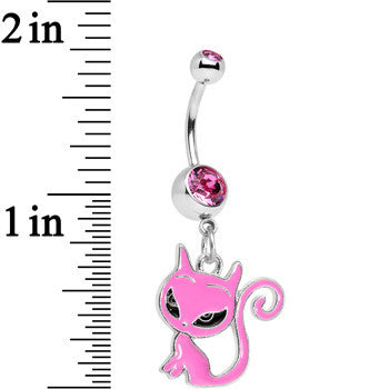 Pink Gem Kitten Dangle Belly Ring