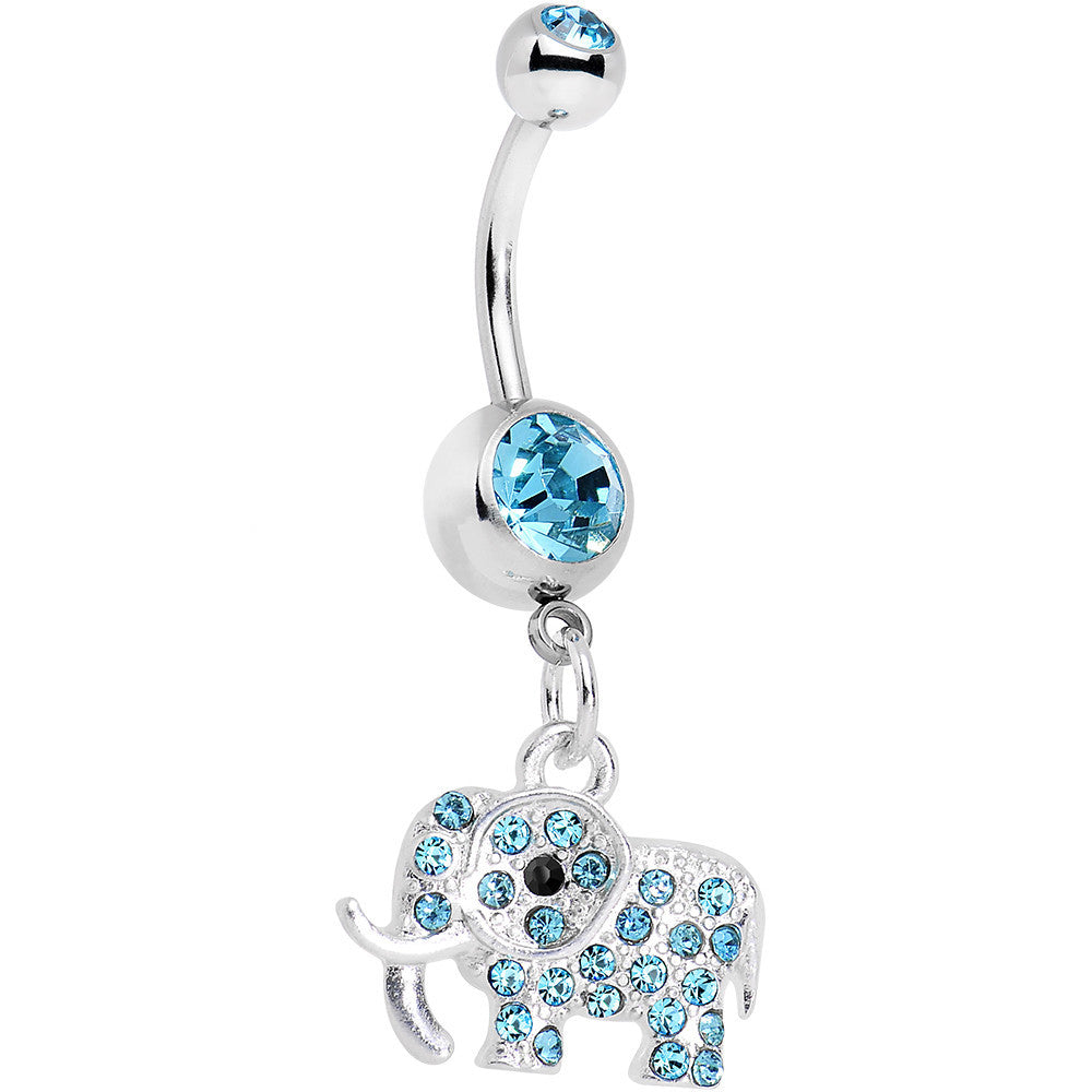 Aqua Paved Elephant Dangle Belly Ring