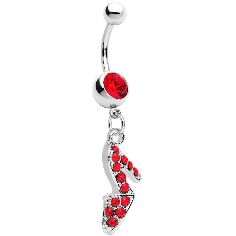Red Gem Paved High Heel Shoe Dangle Belly Ring