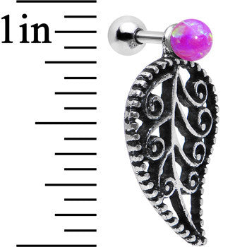 16G Pink Synthetic Opal Steel Leaf Cartilage Dangle Earring