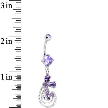 Purple Cubic Zirconia Flowers and Swirls Dangle Belly Ring